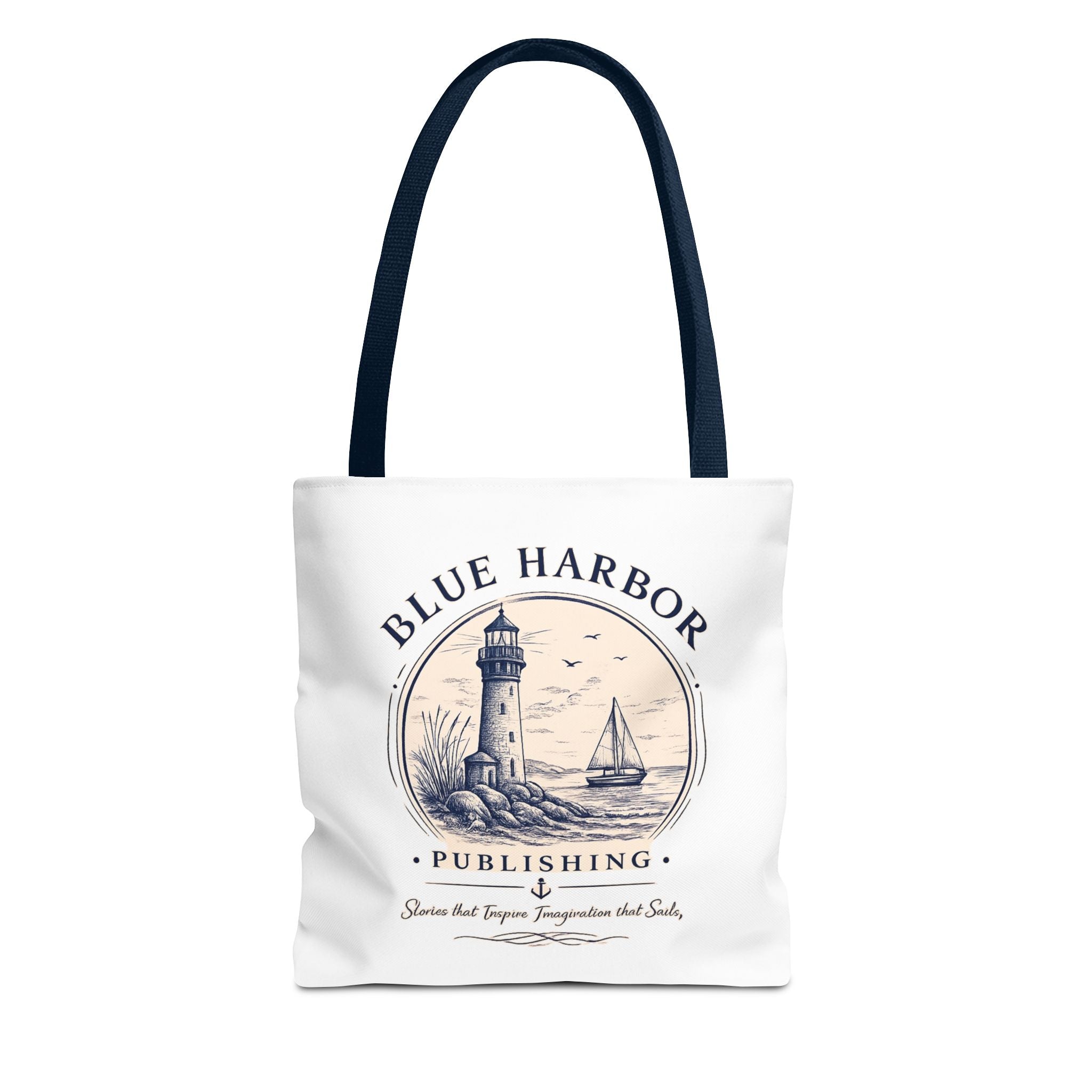 Nautical Lighthouse Tote Bag "Blue Harbor Publishing" Vintage Seaside Canvas Tote