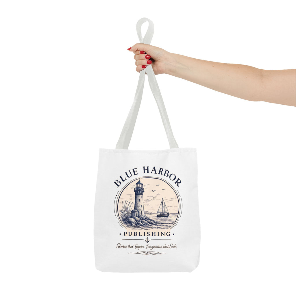 Nautical Lighthouse Tote Bag "Blue Harbor Publishing" Vintage Seaside Canvas Tote