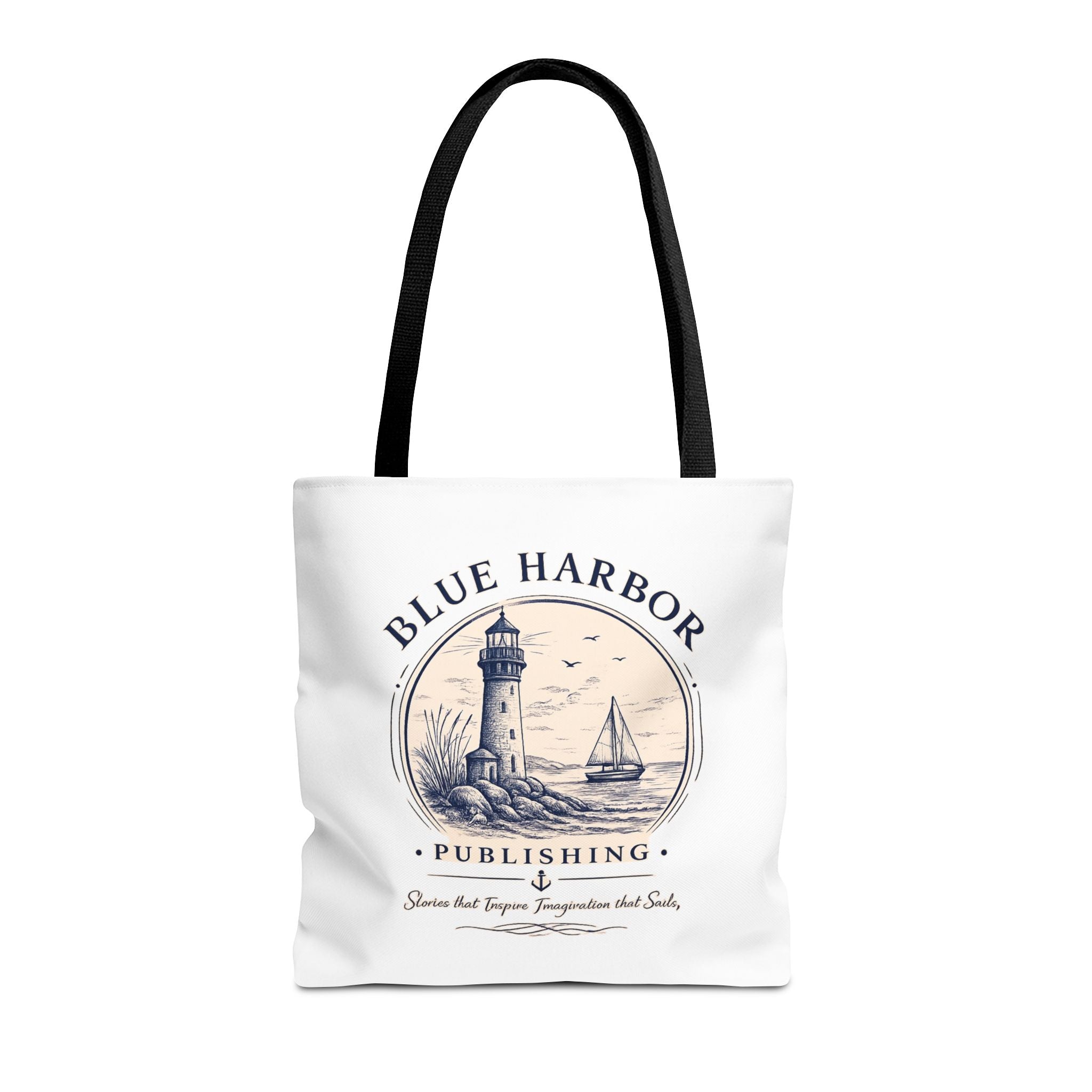 Nautical Lighthouse Tote Bag "Blue Harbor Publishing" Vintage Seaside Canvas Tote