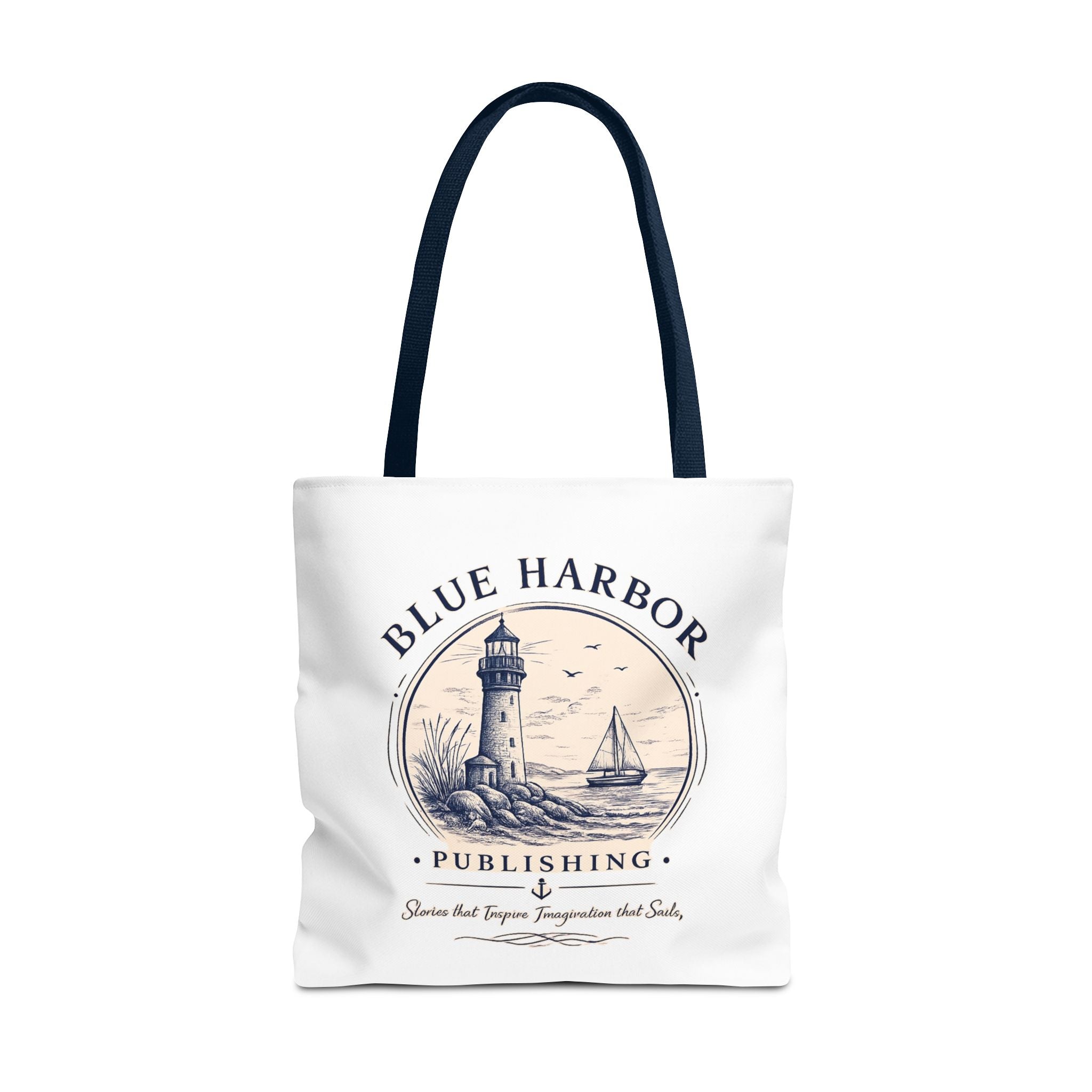 Nautical Lighthouse Tote Bag "Blue Harbor Publishing" Vintage Seaside Canvas Tote