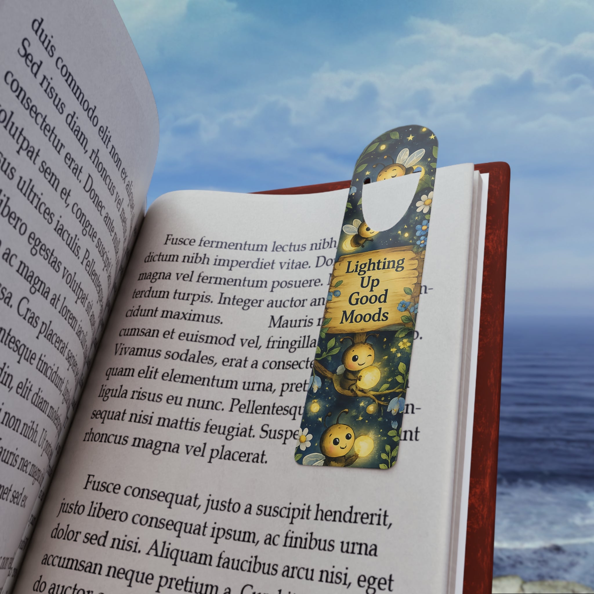 Firefly Bookmark — "Lighting Up Good Moods" Inspirational Metal Bookmark with Cute Bee & Floral Design
