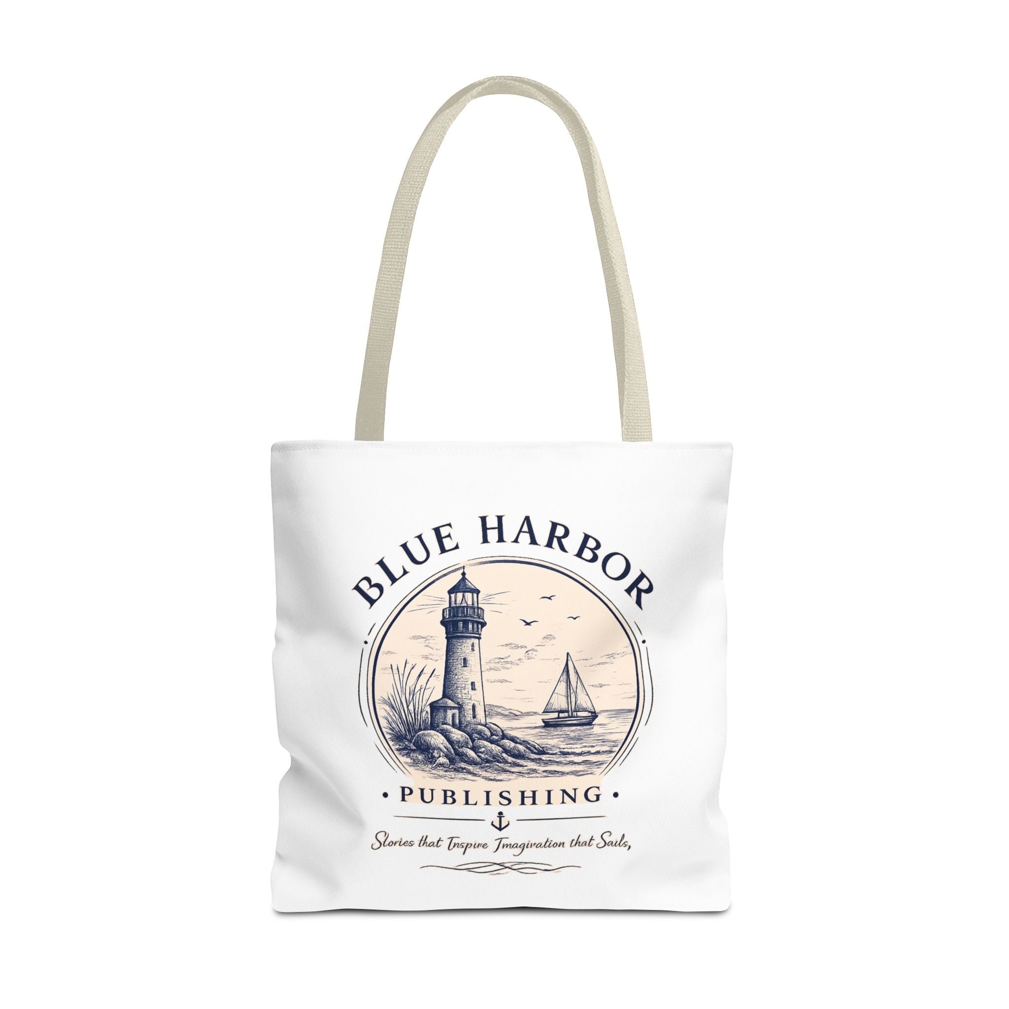 Nautical Lighthouse Tote Bag "Blue Harbor Publishing" Vintage Seaside Canvas Tote
