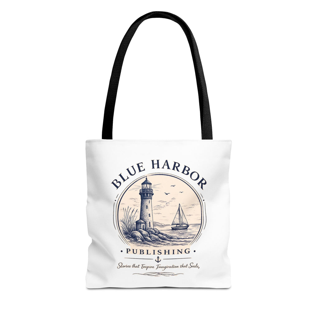 Nautical Lighthouse Tote Bag "Blue Harbor Publishing" Vintage Seaside Canvas Tote