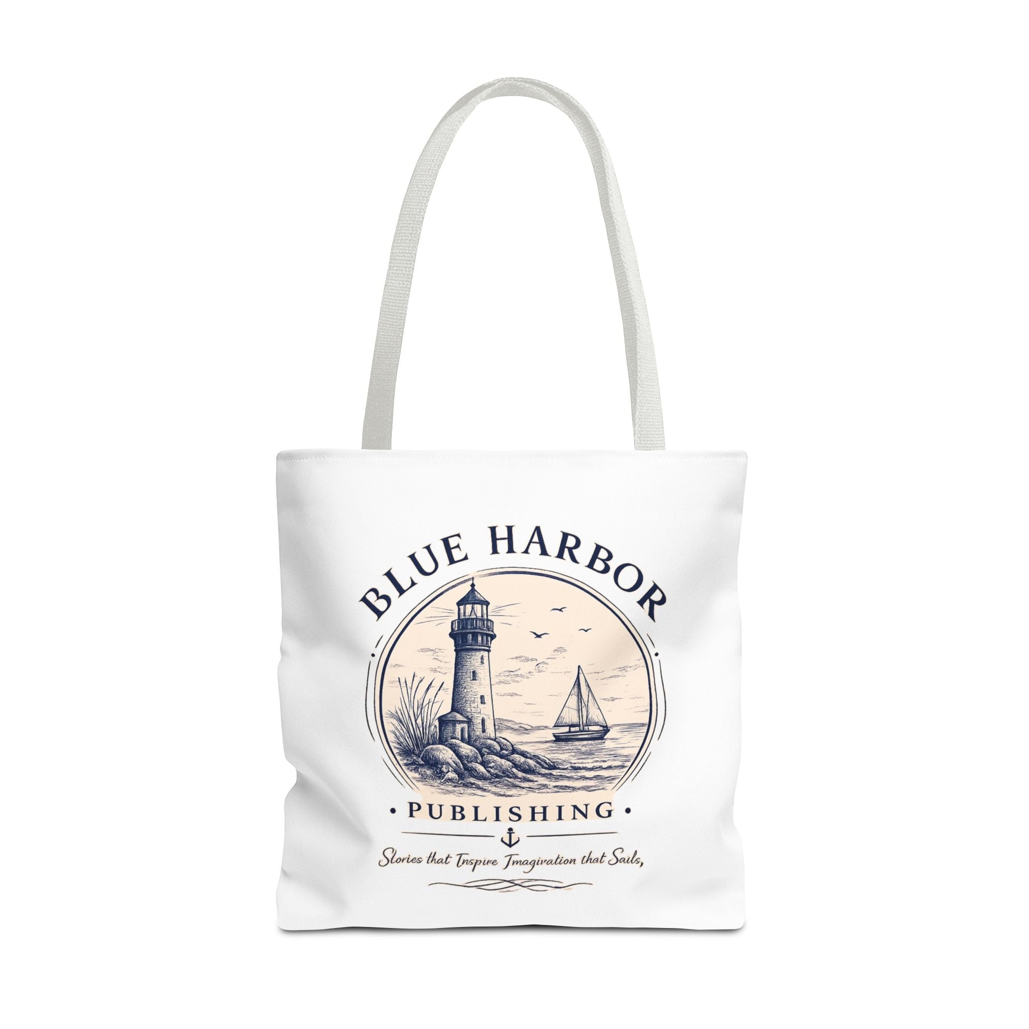 Nautical Lighthouse Tote Bag "Blue Harbor Publishing" Vintage Seaside Canvas Tote