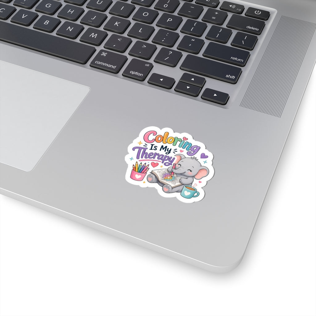 Coloring Is My Therapy Elephant Kiss-Cut Sticker