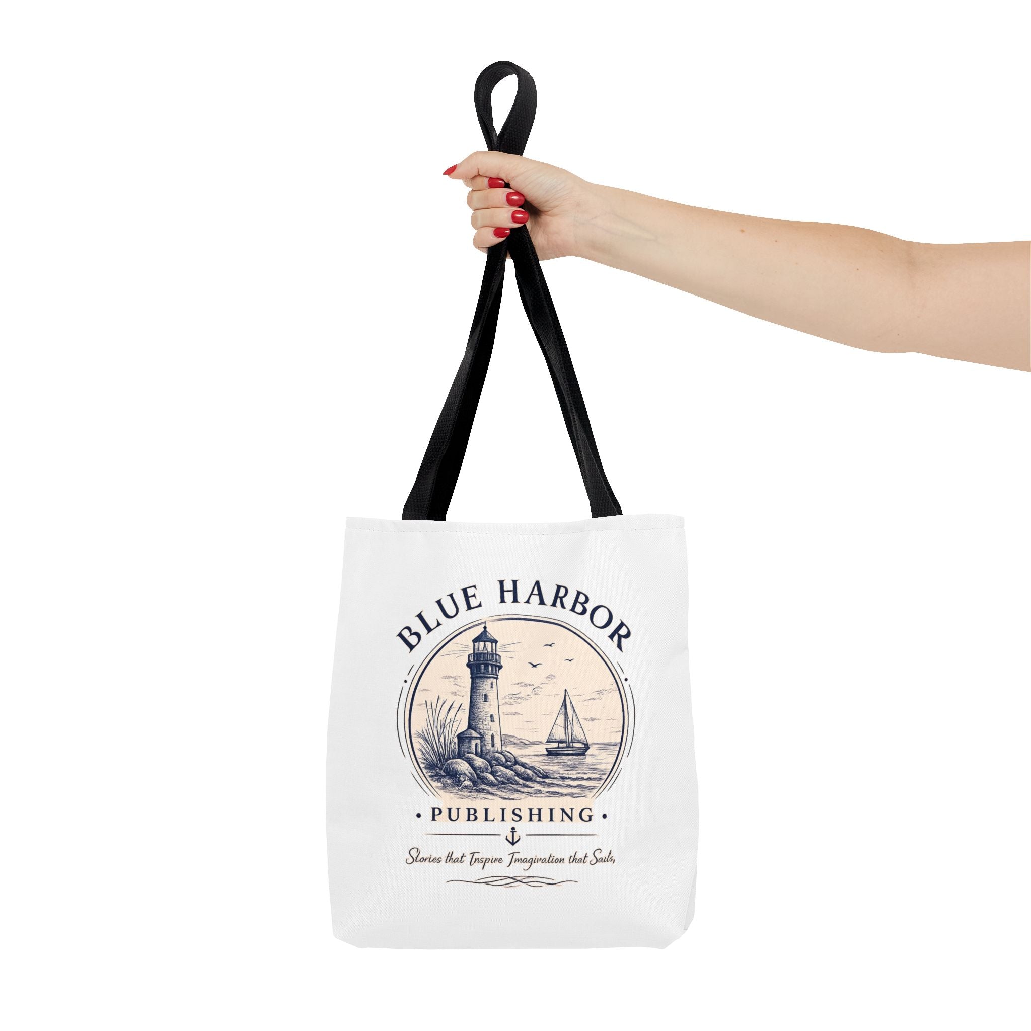 Nautical Lighthouse Tote Bag "Blue Harbor Publishing" Vintage Seaside Canvas Tote