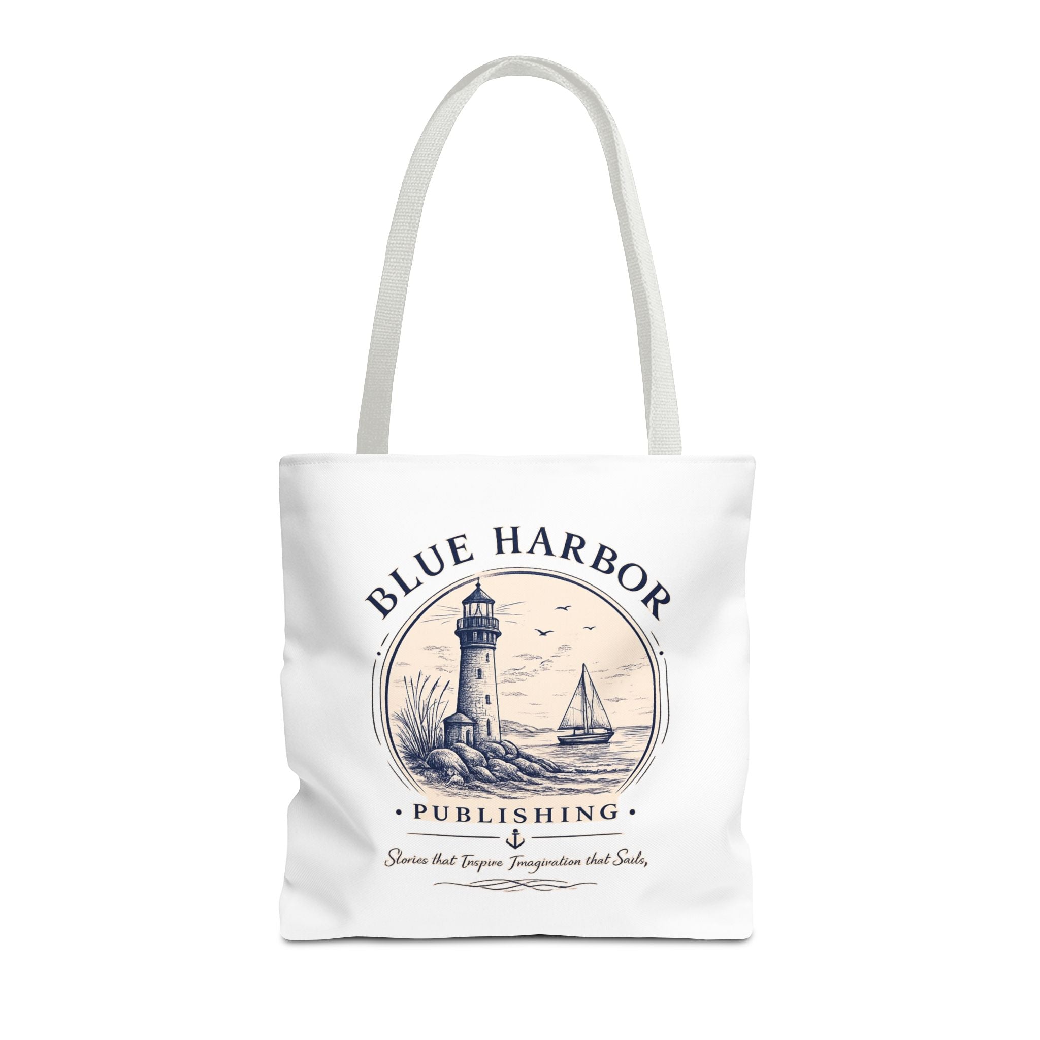 Nautical Lighthouse Tote Bag "Blue Harbor Publishing" Vintage Seaside Canvas Tote