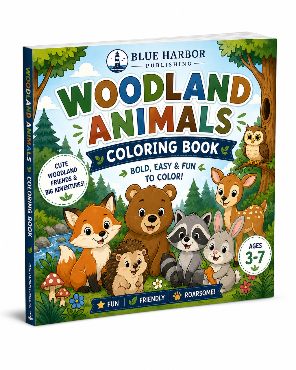 Woodland Friends Coloring Book for Kids Ages 3–7 | 24 Bold & Easy Forest Animal Coloring Pages - Blue Harbor Publishing