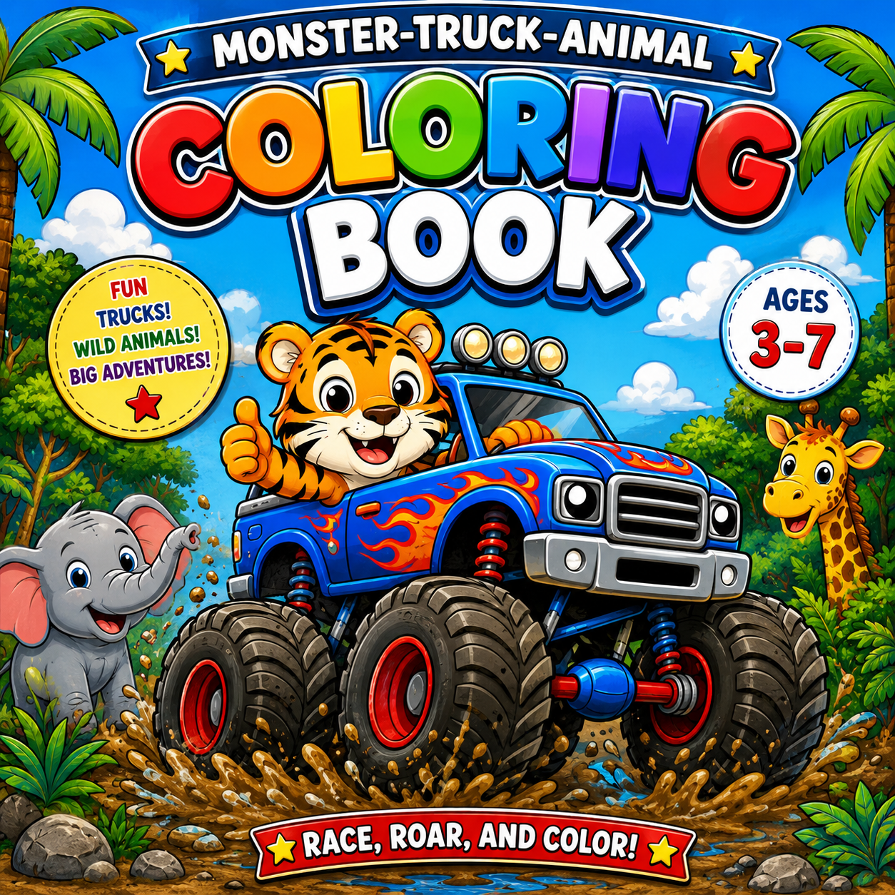 Monster Truck Animals Coloring Book